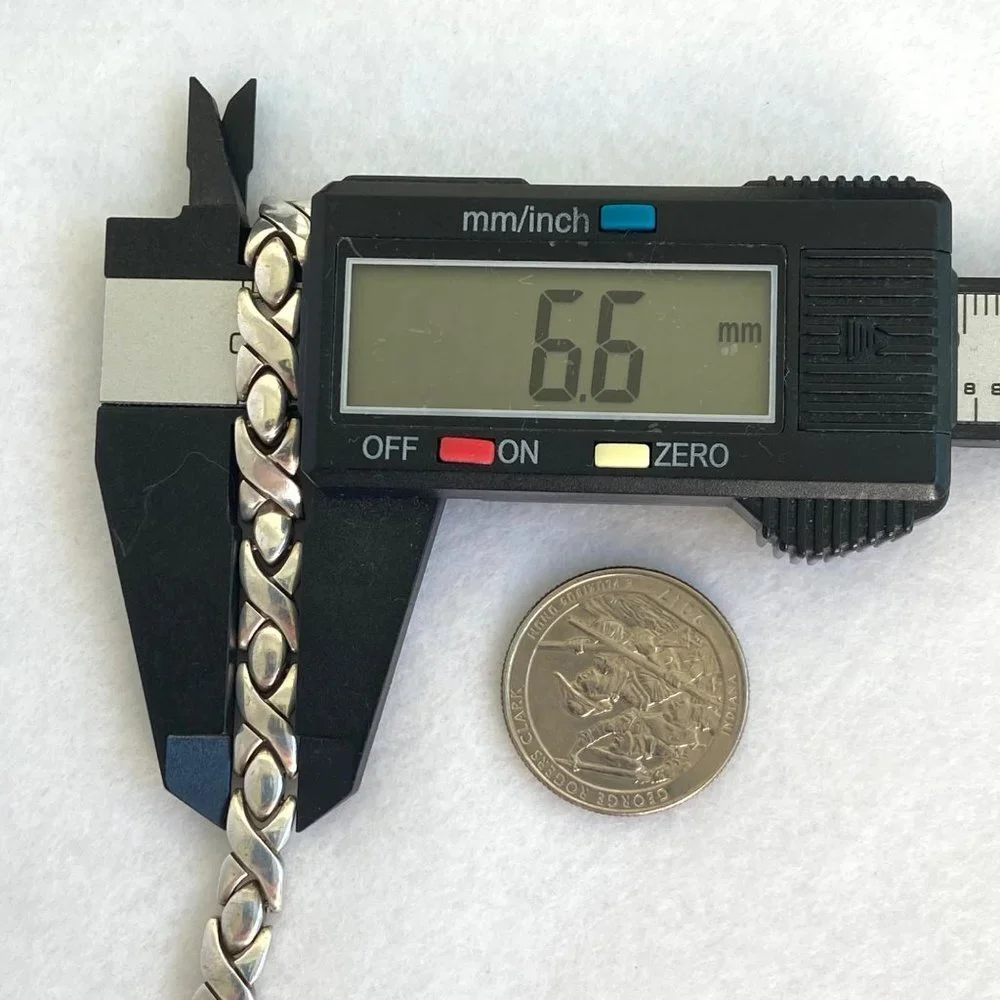 VTG Sterling Silver 925 Mexico Heavy Modernist 6MM XO Link Bracelet Sz 7.5" 24g - Picture 14 of 16